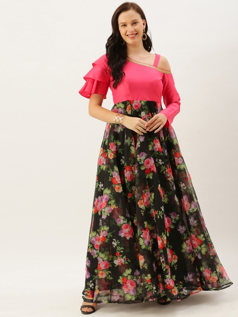 

EthnoVogue Women Black & Pink Printed Kurta with Trousers & Dupatta