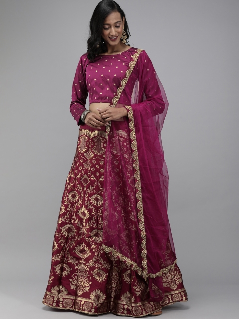 

DIVASTRI Purple & Gold-Toned Semi-Stitched Lehenga & Unstitched Blouse with Dupatta