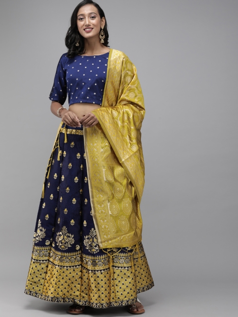 

DIVASTRI Navy Blue Woven Design Semi-Stitched Lehenga & Unstitched Blouse with Dupatta