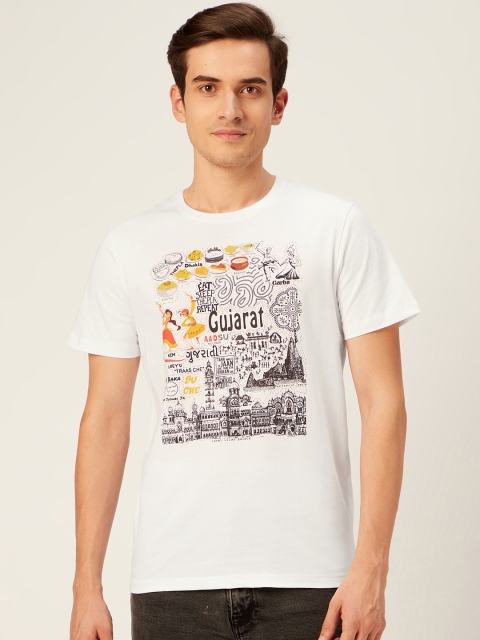 

WTFUNK Men White & Black Pure Cotton Bio Wash Gujarat Print Round Neck T-shirt