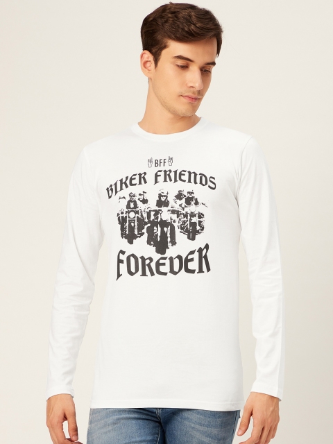

WTFUNK Men White Printed Pure Cotton Bio-Wash Round Neck T-shirt