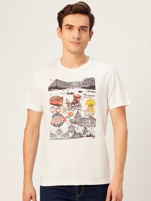 

WTFUNK Men White & Black Pure Cotton Bio Wash Kolkata Print Round Neck T-shirt