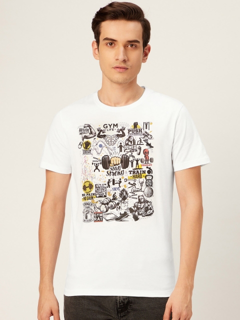 

WTFUNK Men White & Black Printed Pure Cotton Round Neck T-shirt