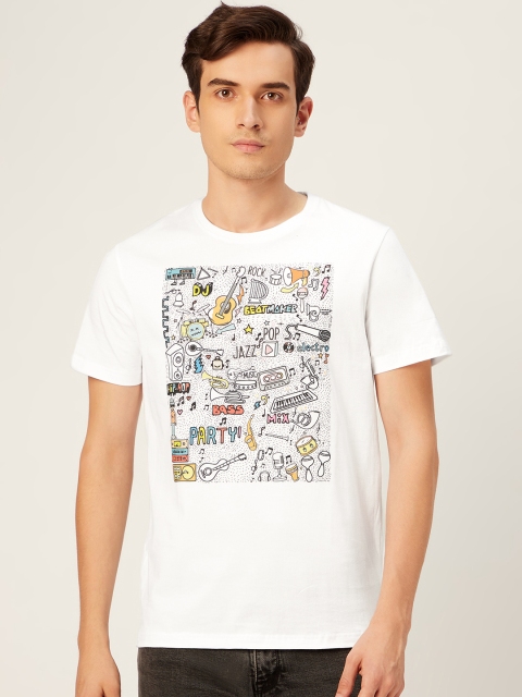 

WTFUNK Men White & Black Music Printed Pure Cotton Round Neck T-shirt