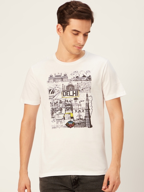 

WTFUNK Men White Black Printed Round Neck Pure Cotton T-shirt