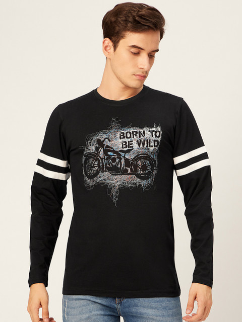 

WTFUNK Men Black & White Printed Pure Cotton Bio-Wash Round Neck T-shirt