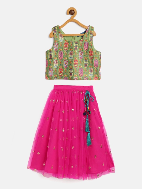 

Lil Peacock Green & Pink Ready to Wear Lehenga with Blouse