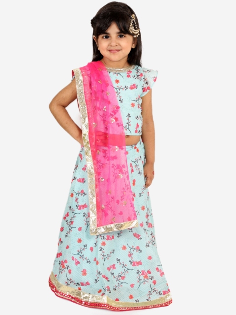 

Lil Peacock Girls Green & Pink Printed Ready to Wear Lehenga & Blouse with Dupatta