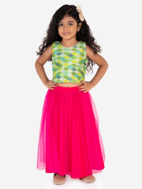 

Lil Peacock Green & Pink Ready to Wear Lehenga with Blouse