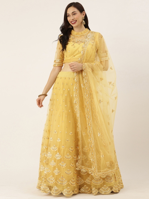 

panchhi Yellow Embroidered Semi-Stitched Lehenga & Unstitched Blouse with Dupatta