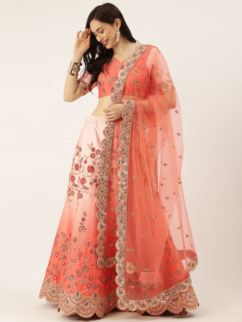 

panchhi Peach-Coloured Art Silk Semi-Stitched Lehenga & Unstitched Blouse With Dupatta