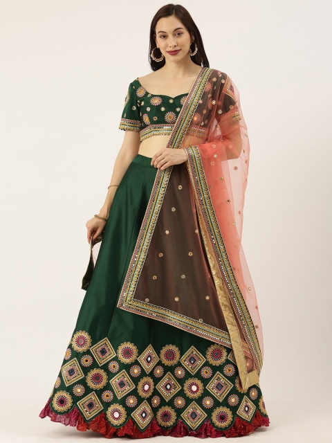 

panchhi Green & Gold-Coloured Embroidered Thread Work Semi-Stitched Lehenga & Unstitched Blouse With Dupatta