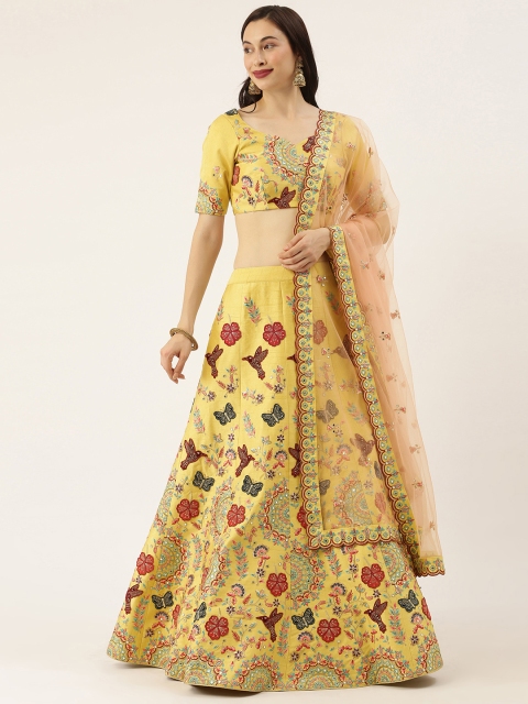 

panchhi Yellow & Multicoloured Embroidered Unstitched Lehenga & Blouse with Dupatta