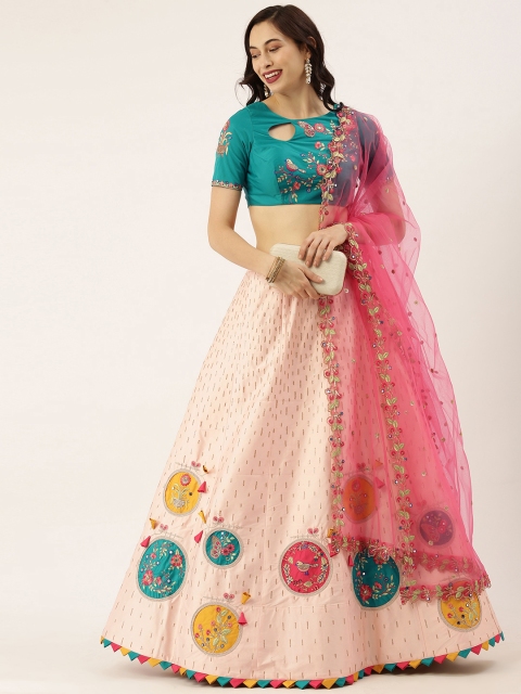 

panchhi Teal Green Embroidered Semi-Stitched Lehenga & Unstitched Blouse with Dupatta