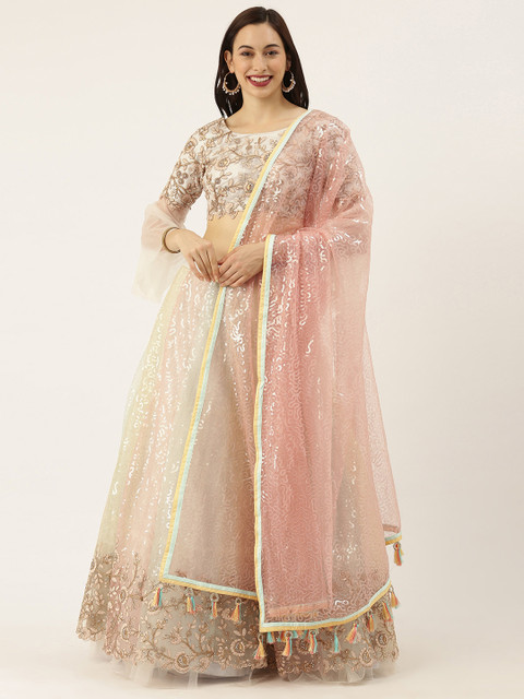 

panchhi Off-White Embellished Semi-Stitched Lehenga & Unstitched Blouse with Dupatta