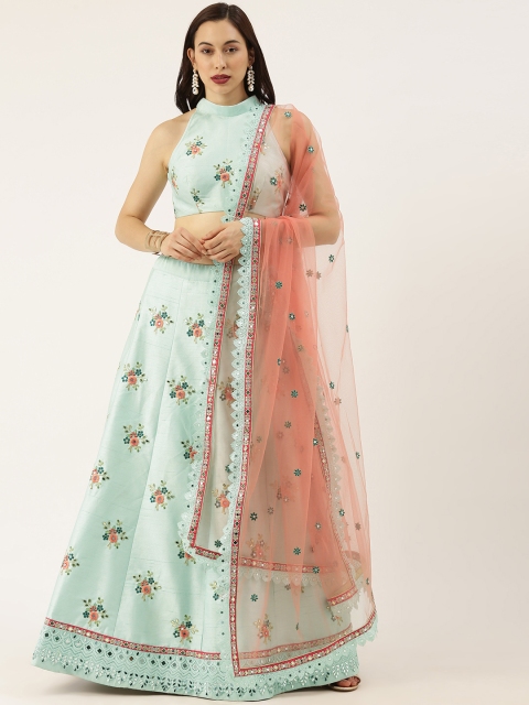 

panchhi Blue Embroidered Semi-Stitched Lehenga & Unstitched Blouse with Dupatta