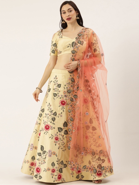 

panchhi Cream-Coloured Embroidered Semi-Stitched Lehenga & Unstitched Blouse with Dupatta