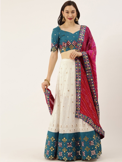 

panchhi Off-White Embellished Semi-Stitched Lehenga & Unstitched Blouse with Dupatta
