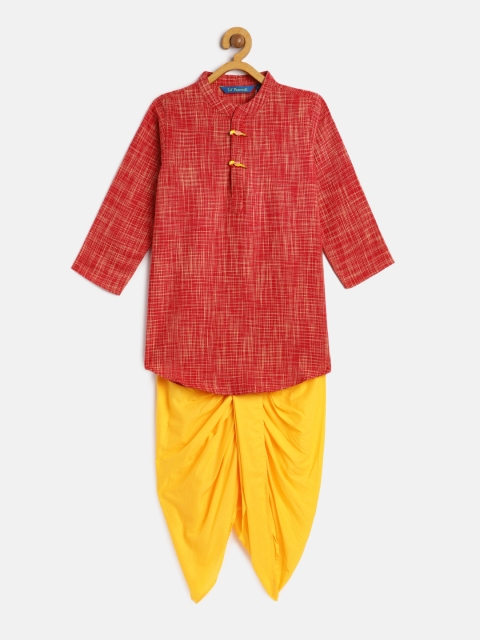 

Lil Peacock Boys Red & Yellow Self Design Pure Cotton Kurta with Dhoti Pants