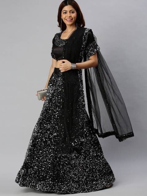 

Mitera Black & Silver-Toned Solid Semi-Stitched Lehenga & Unstitched Blouse with Dupatta