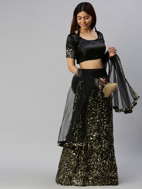

Mitera Black & Golden Embellished Semi-Stitched Lehenga & Unstitched Blouse with Dupatta