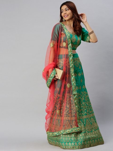 

Mitera Green Semi-Stitched Lehenga & Blouse with Dupatta
