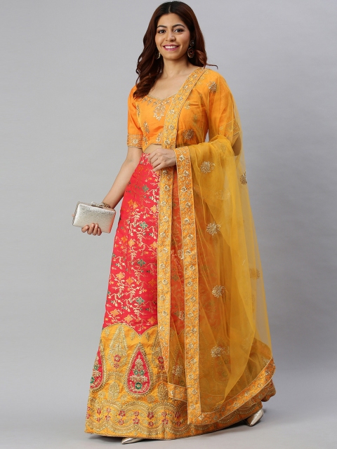 

Mitera Red & Golden Zari Work Semi-Stitched Lehenga & Unstitched Blouse with Dupatta