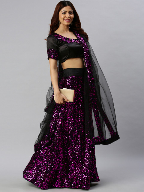 

Mitera Black & Pink Embellished Semi-Stitched Lehenga & Unstitched Blouse with Dupatta