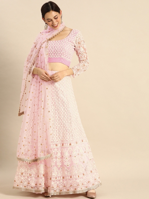 

Shaily Pink Embroidered Semi-Stitched Lehenga & Unstitched Blouse with Dupatta