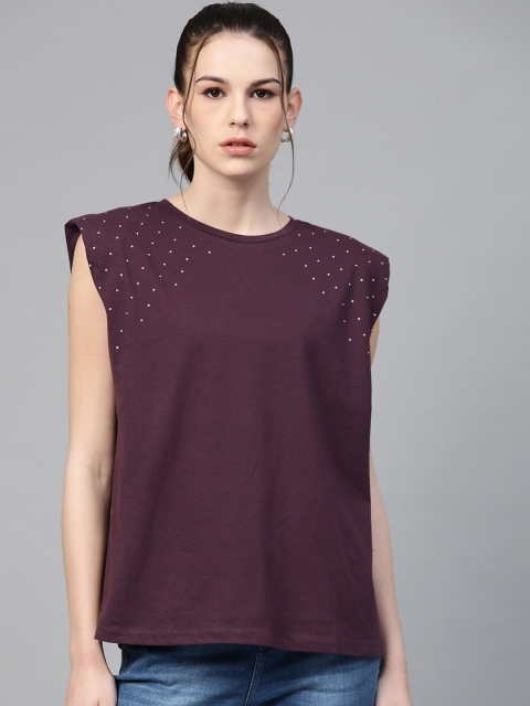 

VividArtsy Women Purple Solid Pure Cotton Oversized Top