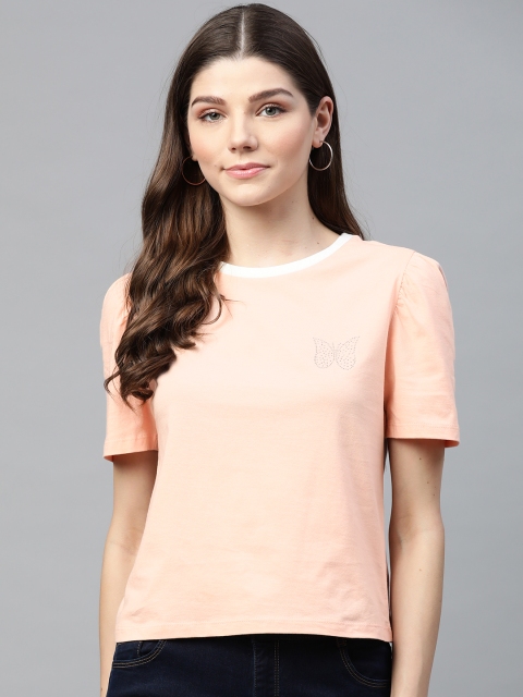 

VividArtsy Women Peach-Coloured Pure Cotton Solid Top