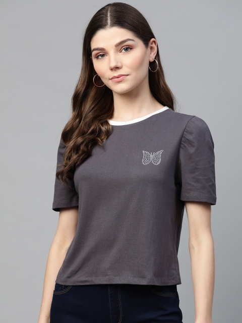 

VividArtsy Women Grey Solid Top