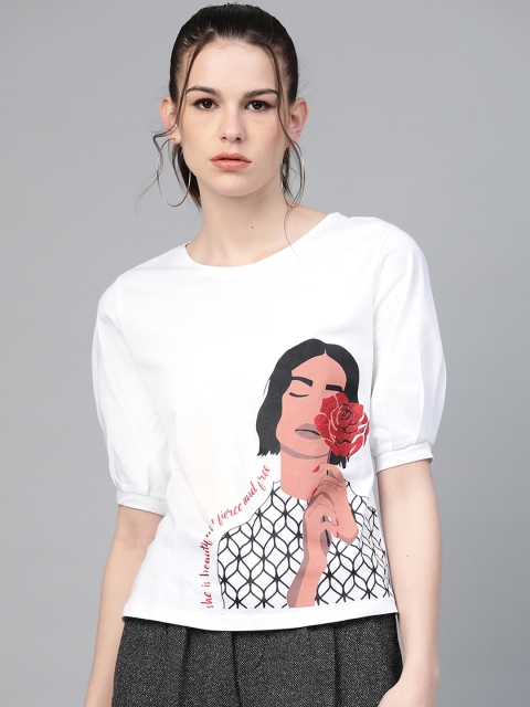 

VividArtsy Women White Printed Top