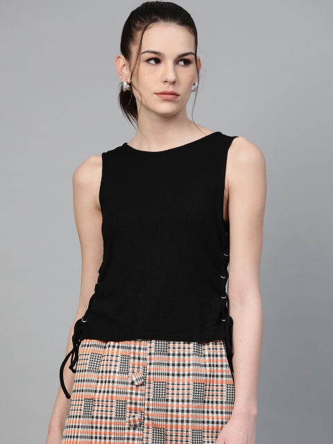 

VividArtsy Women Black Striped Top