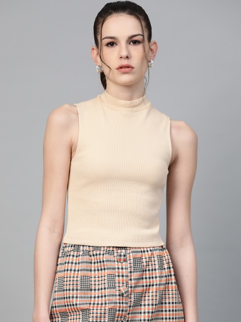 

VividArtsy Women Beige Solid Fitted Top