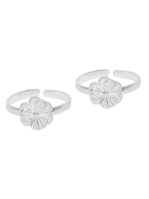 

ZAYN Set of 2 92.5 Sterling Silver-Plated Floral Handcrafted Adjustable Toe rings