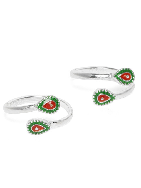 

ZAYN Set of 2 Red & Green 92.5 Sterling Silver-Plated Handcrafted Adjustable Toe rings