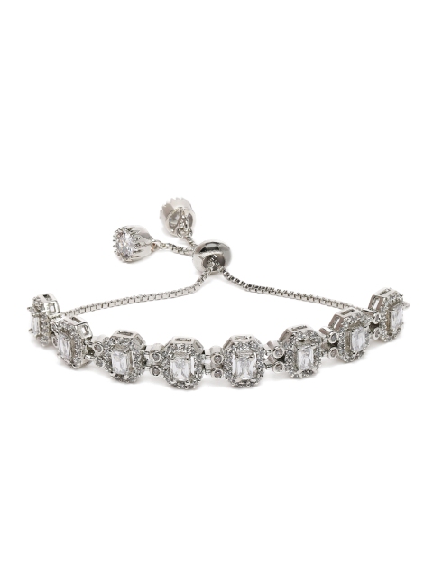 

MIDASKART Silver-Toned CZ Studded Handcrafted Charm Bracelet