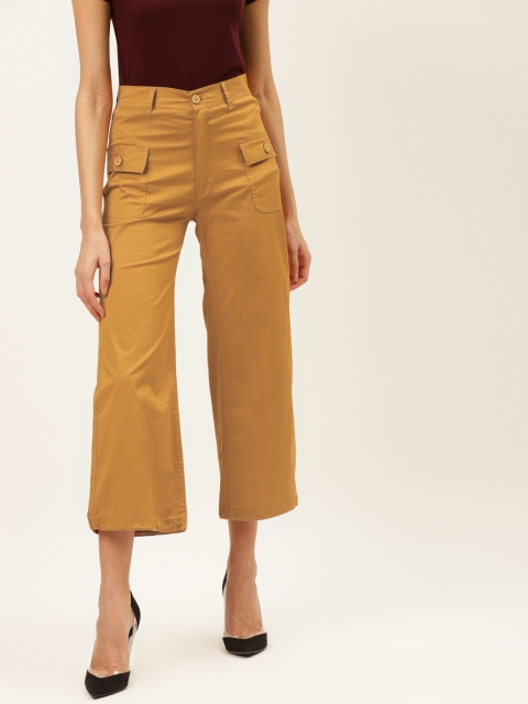 

The Dry State Women Mustard Yellow Regular Fit Solid Cropped Parallel Trousers