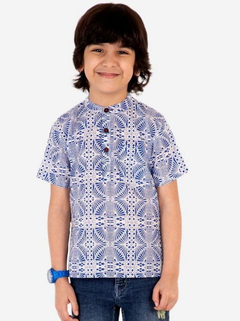 

Lil Peacock Boys Blue Woven Design Kurta