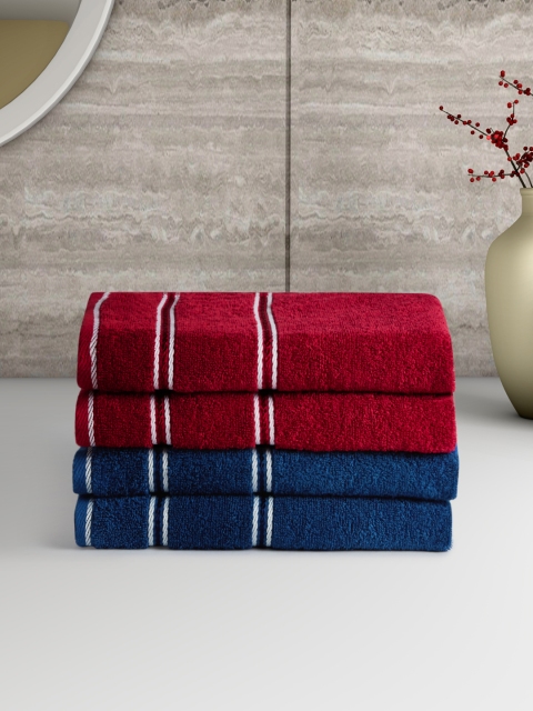 

Aura Set of 4 Solid 400 GSM Pure Cotton Hand Towels, Red