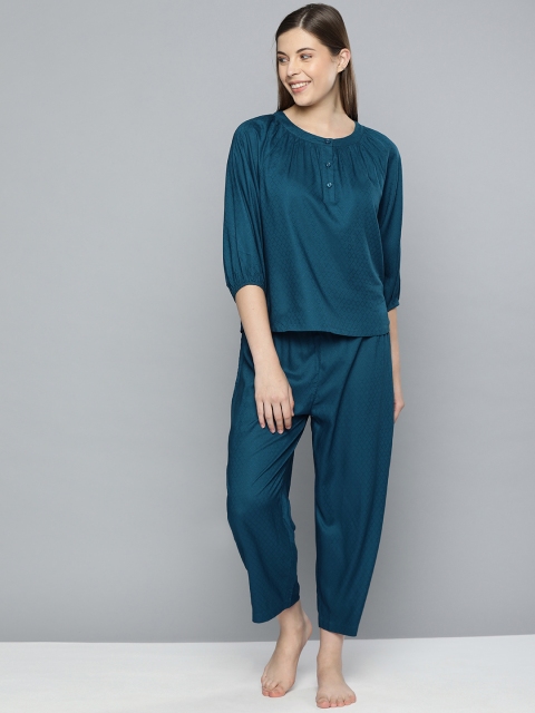 

Chemistry Women Teal Checked Night suit