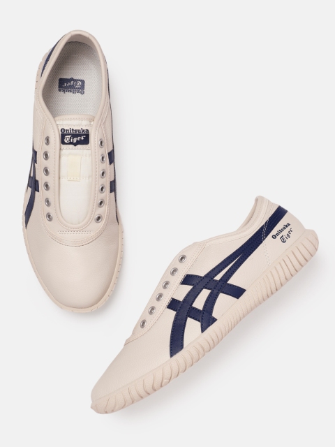 

Onitsuka Tiger Unisex Off-White & Blue Tsunahiki Slip-On Leather Sneakers