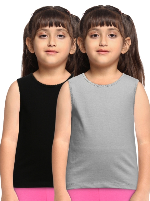 

METRO KIDS COMPANY Girls Pack of 2 Pure Cotton Tank Tops, Black