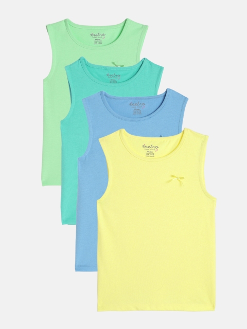 

METRO KIDS COMPANY Girls Pack of 4 Pure Cotton Tank Tops, Blue