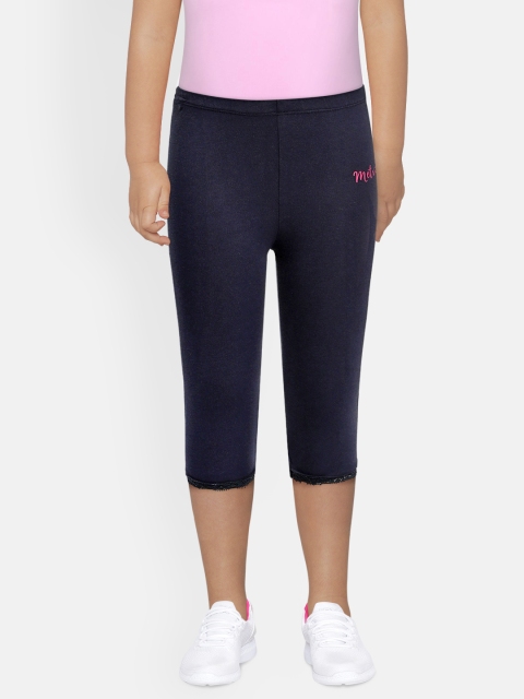 

METRO KIDS COMPANY Girls Navy Blue Solid Three-Fourth Length Leggings