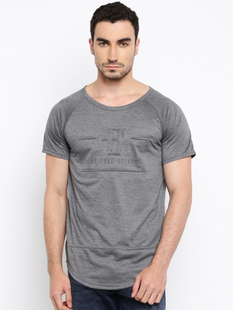 

HRX by Hrithik Roshan Men Grey Embossed Round Neck T-Shirt
