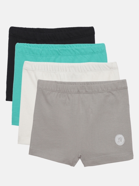 

METRO KIDS COMPANY Girls Multi-Coloured Solid Pack of 4 Pure Cotton Boxer Style Briefs