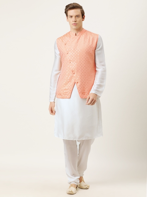 

EthnoVogue Men White & Pink Printed Kurta with Trousers