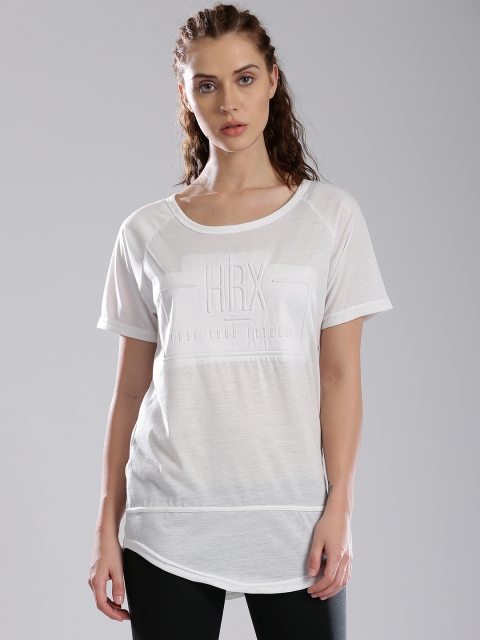 

HRX by Hrithik Roshan Women White Self-Design Round Neck T-shirt